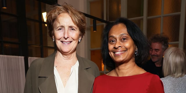 Fiona Shaw and her wife Sonali Deraniyagala in 2025. (Getty)