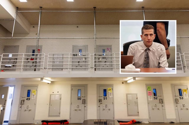 Main: An image of Idaho Maximum Security Institution&#39;s C Block, where civil commitment patients are held. 
Inset: Bryan Kohberger, charged in the murders of four University of Idaho students, appears at the Ada County Courthouse, Wednesday, July 2, 2025, in Boise, Idaho.
