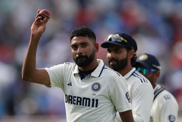 Cricket - Second Test - England v India - Edgbaston Cricket Ground, Birmingham, Britain - July 4, 2025 India's Mohammed Siraj celebrates after taking the wicket of England's Shoaib Bashir and completing six wickets Action Images via Reuters/Paul Childs
