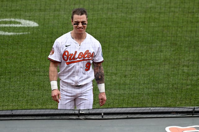 Orioles right fielder Tyler O’Neill reacts as he heads to the dugout after making the third out against the Twins in an afternoon game at Oriole Park at Camden Yards. (Kim Hairston/Staff)