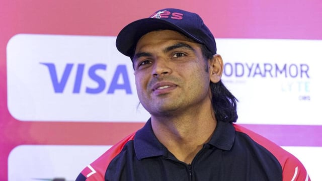 Double Olympic medallist Neeraj Chopra during a press conference ahead of NC Classic. (PTI)