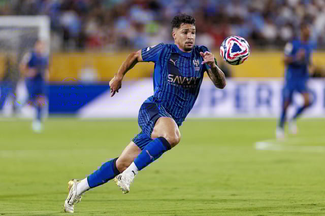 Marcos Leonardo of Al Hilal runs with the ball during the FIFA Club World Cup 2025 round of 16 match between Manchester City and Al-Hilal at Camping World Stadium on June 30, 2025, in Orlando, United States.