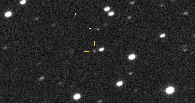 The third known interstellar object, 3I/ATLAS, is captured in the center of this image taken by an amateur astronomer using a 20-inch f/6.8 scope and five 20-second exposures via the iTelescope remote imaging service. Credit: Filipp Romanov