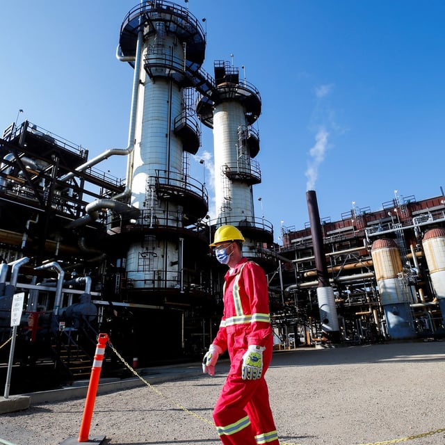 A Shell employee walks past the company's Quest Carbon Capture and Storage facility in Fort Saskatchewan, Alta., 2021. Prime Minister Carney has emphasized increasing Canada’s stature as an energy superpower.