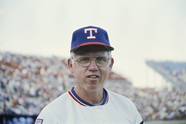 Billy Hunter, manager of the Texas Rangers baseball team, Dallas, Texas, July 5 1977.