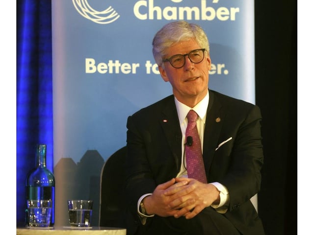 The Honourable Tim Hodgson, Minister of Energy and Natural Resources  at the Calgary Chamber of Commerce in May. Hodgson announced $21.5 million for clean energy projects Thursday July 4. 