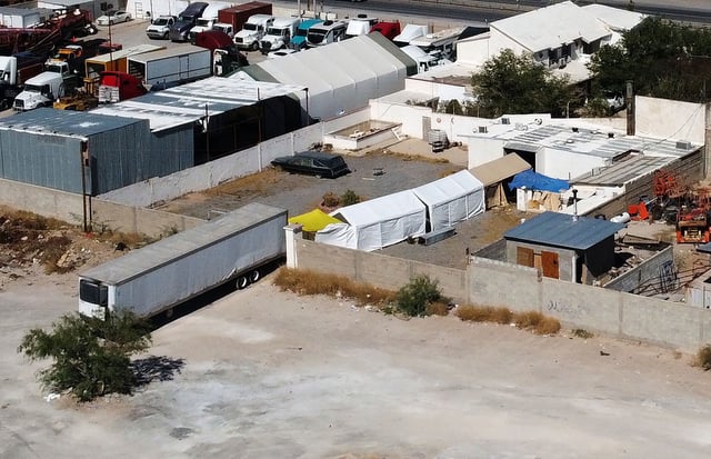 Aerial view showing a crematorium where authorities found over 380 corpses embalmed in Ciudad Juarez, Chihuahua state, Mexico, on June 29, 2025.