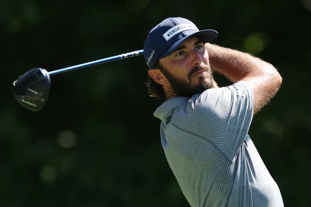 Max Homa of the United States plays his shot from the second tee during the first round of the John Deere Classic 2025 at TPC Deere Run on July 03, 2025 in Silvis, Illinois.