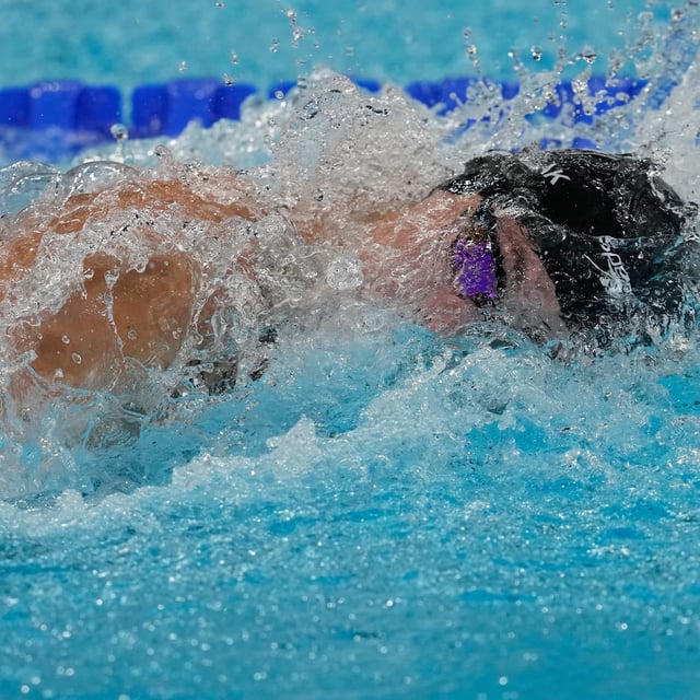 Penny Oleksiak, of Canada, compete in the women's 4 x 100-meter freestyle relay final at the 2024 Summer Olympics, Saturday, July 27, 2024, in Nanterre, France. THE CANADIAN PRESS/Adrian Wyld