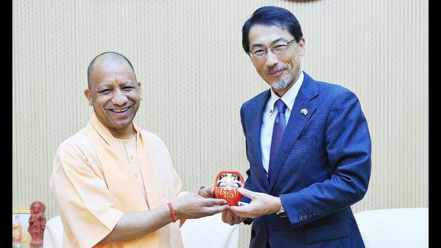 Ambassador of Japan to India, Ono Keiichi, with UP chief minister Yogi Adityanath in Lucknow on Friday. (Sourced)