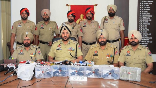 Amritsar commissioner of police Gurpreet Singh Bhullar addressing the media regarding the operations. (Sameer Sehgal/HT)