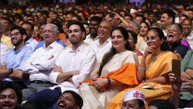 Supriya Sule was seen seated in the front row at the Uddhav and Raj Thackeray reunion rally at the Worli Dome.