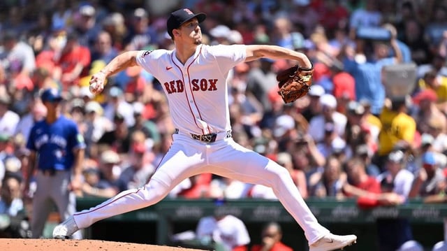 Jun 29, 2025; Boston, Massachusetts, USA; Boston Red Sox starting pitcher Walker Buehler (0) pitches against the Toronto Blue Jays during the fourth inning at Fenway Park. Mandatory Credit: Eric Canha-Imagn Images