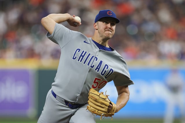 HOUSTON, TEXAS - JUNE 29: Jameson Taillon #50 of the Chicago Cubs pitches in the third inning against the Houston Astros at Daikin Park on June 29, 2025 in Houston, Texas.