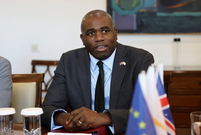 British Foreign Secretary David Lammy talks during a meeting with Cyprus Foreign Minister Constantinos Kombos at the Foreign Ministry in Nicosia, Cyprus, July 4, 2025. REUTERS/Yiannis Kourtoglou/File Photo