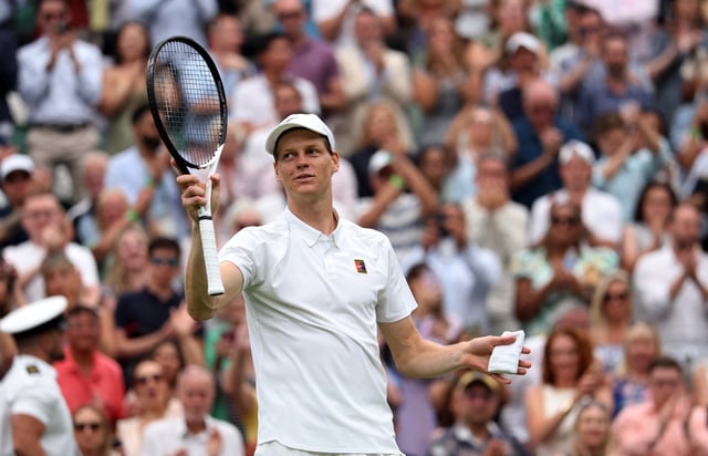 Tennis - Wimbledon - All England Lawn Tennis and Croquet Club, London, Britain - July 5, 2025 Italy's Jannik Sinner celebrates after winning his third round match against Spain's Pedro Martinez REUTERS/Toby Melville