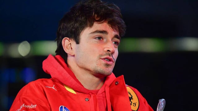 Scuderia Ferrari driver Charles Leclerc (16) during media availabilties at Las Vegas Circuit.