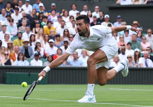 Tennis - Wimbledon - All England Lawn Tennis and Croquet Club, London, Britain - July 5, 2025 Serbia's Novak Djokovic in action during his third round match against Serbia's Miomir Kecmanovic REUTERS/Toby Melville