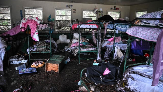 A view inside of a cabin at Camp Mystic, the site of where at least 20 girls went missing after flash flooding in Hunt, Texas, on July 5, 2025. 