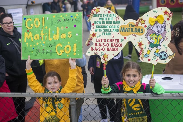 Emma Duncan (6) and Londyn Carr (8) at the Matildas V Panama game at Hands Oval, Bunbury.