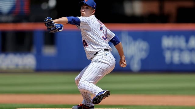 Jun 12, 2025; New York City, New York, USA; New York Mets starting pitcher Kodai Senga (34) pitches against Washington Nationals during the third inning at Citi Field. Mandatory Credit: Brad Penner-Imagn Images