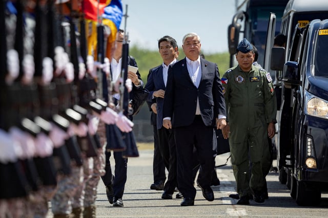 Japanese Defence Minister Gen Nakatani arrives at the Naval Station Ernesto Ogbinar, previously known as Wallace Air Station, in San Fernando City, La Union province, Philippines, February 23, 2025. REUTERS/Eloisa Lopez/File Photo
