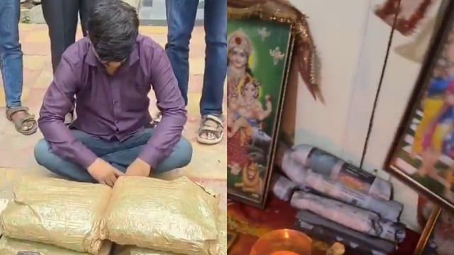 WATCH | Hyderabad Drug Smuggler Hides 10 Kg Ganja Behind Photos Of God, Would Perform Pooja To Dodge Suspicions