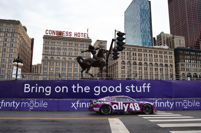 Alex Bowman races on the street course in Chicago during the Grant Park 165 NASCAR Cup Series race on July 7, 2024.