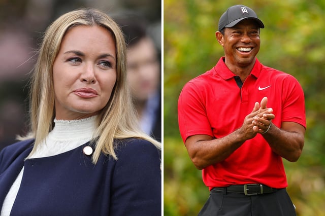 L: Vanessa Trump the 140th annual Easter Egg Roll on the South Lawn of the White House April 2, 2018 in Washington, DC. R:  Tiger Woods of the United States during the final round of the PNC Championship at The Ritz-Carlton Golf Club on December 17, 2023 in Orlando, Florida.