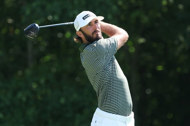 Max Homa of the United States plays his shot from the second tee during the third round of the John Deere Classic 2025 at TPC Deere Run on July 05, 2025 in Silvis, Illinois.
