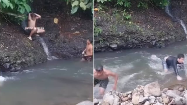 Python sneaks behind man in forest area.  | Image: Instagram