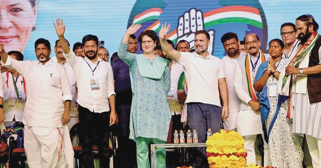 Telangana CM Revanth Reddy, Priyanka Gandhi Vadra and Rahul Gandhi (file photo)