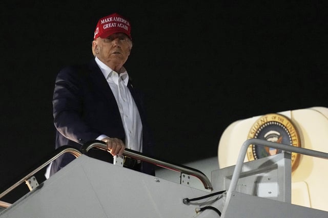 President Donald Trump boards Air Force One at Joint Base Andrews, Md., Friday, July 4, 2025, en route to Bedminster, New Jersey.