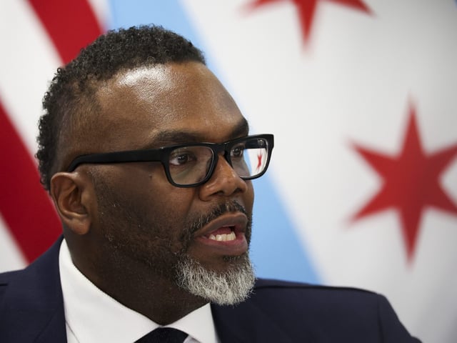 Mayor Brandon Johnson answers questions during a news conference at Chicago City Hall on April 1, 2025. (Eileen T. Meslar/Chicago Tribune)