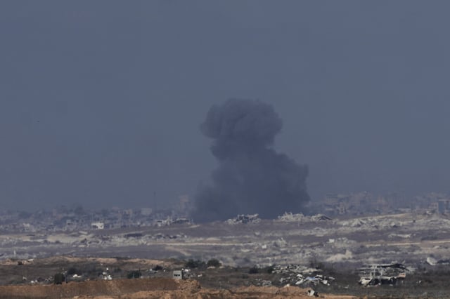 Smoke from an Israeli bombardment rises over the Gaza Strip, seen from southern Israel, Sunday, July 6, 2025. 