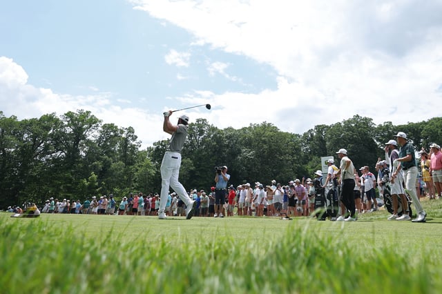 Max Homa of the United States plays his shot from the 15th tee during the third round of the John Deere Classic 2025 at TPC Deere Run on July 05, 2025 in Silvis, Illinois.
