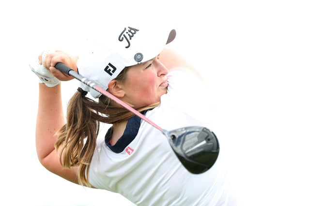 Lottie Woad of England plays her shot from the third tee during the first round of the U.S. Women&#39;s Open presented by Ally 2025 at Erin Hills Golf Course on May 29, 2025 in Erin, Wisconsin.