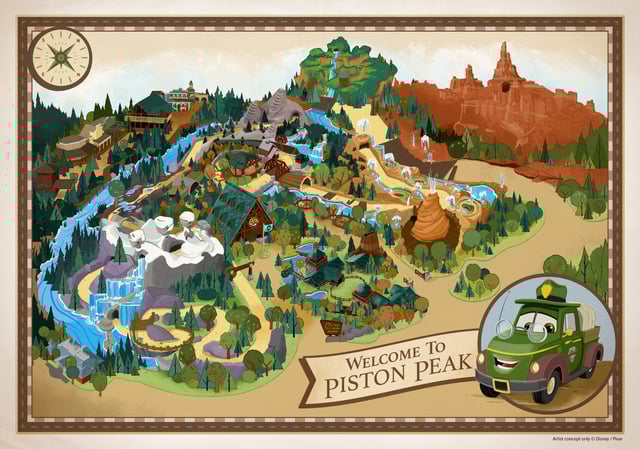 "Piston Peak is inspired by the Rocky Mountain area and the history and iconic sights of the American Frontier and its national parks," according to the official Disney Parks Blog.