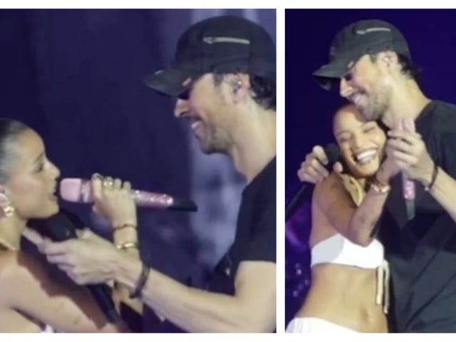 Enrique Iglesias y un comportamiento con Emilia Mernes que le valió recibir fuertes críticas. Fotos: capturas video.