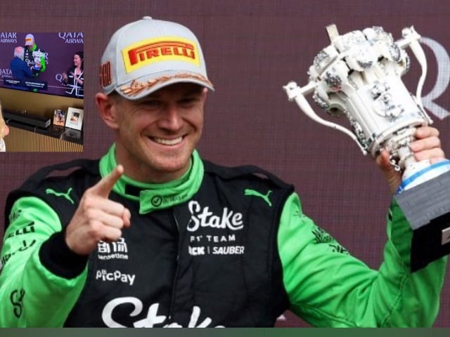 La tierna reacción de la hija de Hulkenberg al podio de su papá.