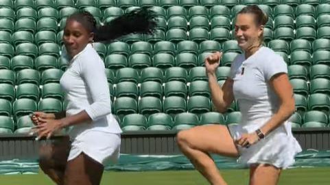 Coco Gauff and Aryna Sabalenka in a video of them dancing shared to Wimbledon’s TikTok account