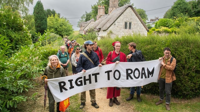 Campaigners from the Right to Roam protest group staged a peaceful demonstration at the Bridehead Estate, calling for public access to be restored