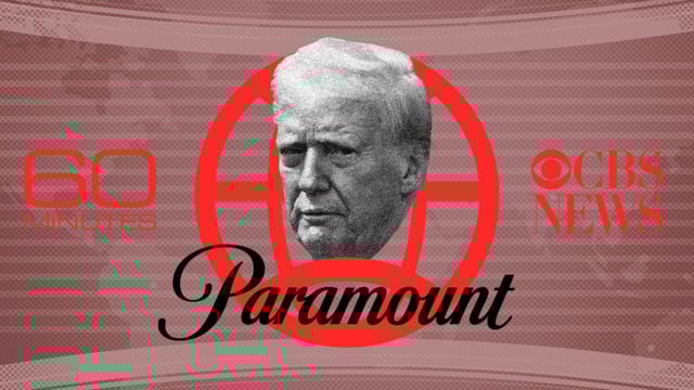 60 Minutes, Paramount and CBS logos with Donald Trump (Image: Private Media/Zennie)