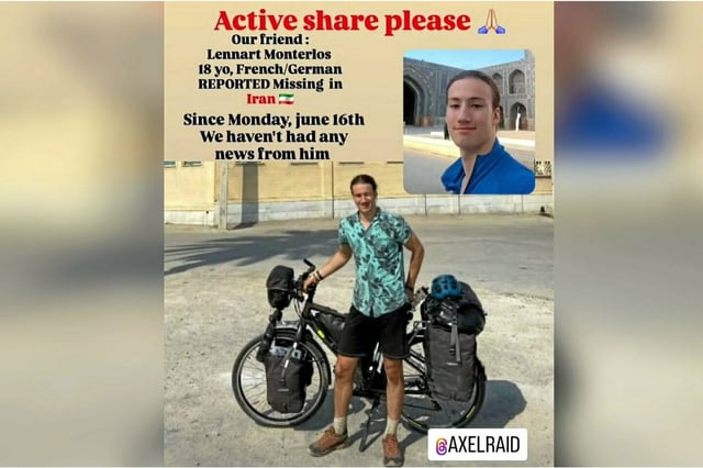 Lennart Monterlos, 18 ans, n'a plus donné de ses nouvelles depuis le 16 juin, alors qu'il se trouvait en Iran.
