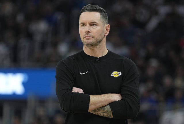 Head coach JJ Redick of the Los Angeles Lakers looks on against the Golden State Warriors during the first half at Chase Center on December 25, 2024 in San Francisco, California.