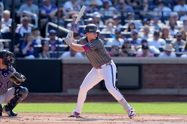 Jul 5, 2025; New York City, New York, USA; New York Mets first baseman Pete Alonso (20) bats against the New York Yankees during the first inning at Citi Field. Mandatory Credit: Brad Penner-Imagn Images/File Photo
