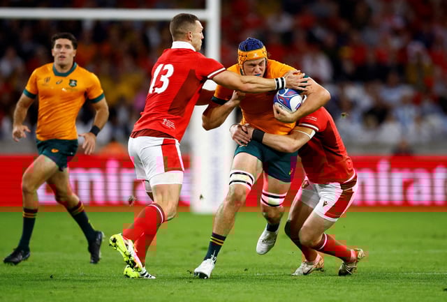 Rugby Union - Rugby World Cup 2023 - Pool C - Wales v Australia - OL Stadium, Lyon, France - September 24, 2023 Wales' George North in action with Australia's Tom Hooper REUTERS/Sarah Meyssonnier/File Photo