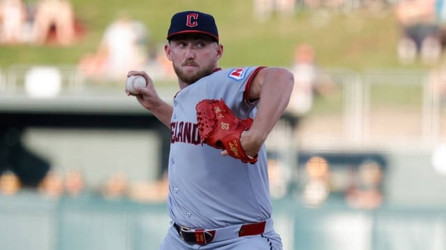 Jun 20, 2025; West Sacramento, California, USA; Cleveland Guardians pitcher Tanner Bibee (28) throws a pitch during the second inning against the Athletics at Sutter Health Park. Mandatory Credit: Sergio Estrada-Imagn Images