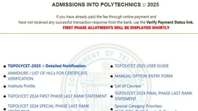 TS POLYCET Counselling 2025: Round 1 allotment result ‘shortly’