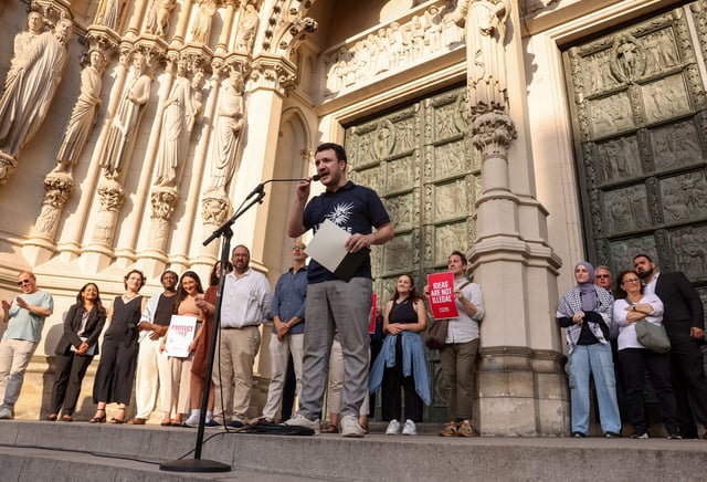 Columbia University graduate student Mahmoud Khalil speaks at a rally to welcome him home after being released from immigration custody, outside the Cathedral of St. John the Divine in New York City, U.S., June 22, 2025. REUTERS/Caitlin Ochs/File Photo